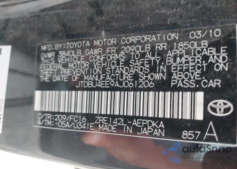 2010 Toyota Corolla Le z USA, uszkodzony, nr VIN JTDBU4EE9AJ061206